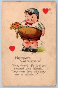 Honest Valentine, Chubby Boy With Flowers, 1924 Postcard, Charles Twelvetrees