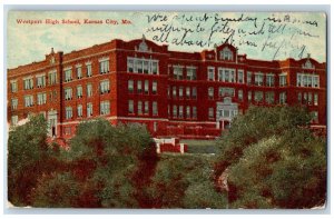 Kansas City Missouri Postcard Westport High School Building Exterior 1911 Trees