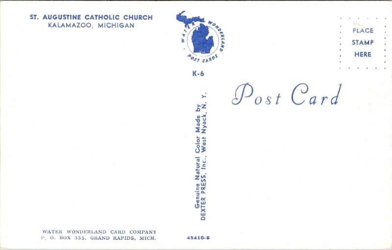 St Augustine Catholic Church Kalamazoo Michigan MI Postcard VTG UNP Dexter  