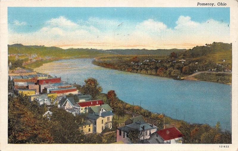 B61/ Pomeroy Ohio Postcard 1941 Birdseye View River Homes Stores