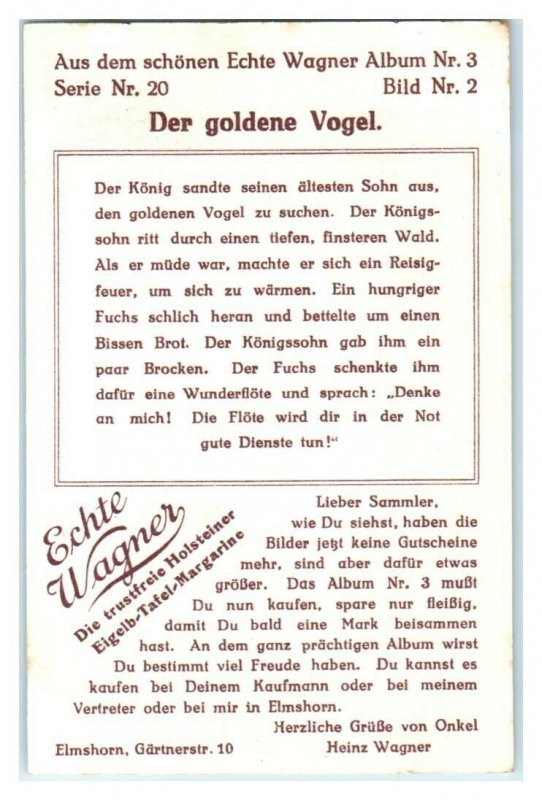 Fox Meets the Prince, The Golden Bird, Echte Wagner German Trade Card *VT31T