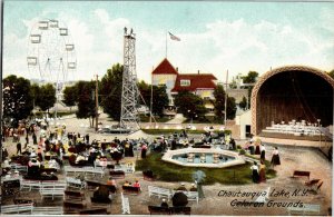 Celoron Grounds, Ferris Wheel, Band Shell Chautauqua Lake NY UDB Postcard G62