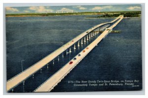 Vintage 1957 Postcard Gandy Twin Span Bridge Tampa Bay St. Petersburg Florida