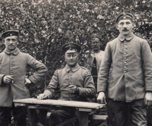 WWI German Soldiers Musician Swallows Nests Real Photo Postcard