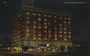 Hotel Dempsey Building at Night Macon Georgia GA Structure Vintage Postcard 1942