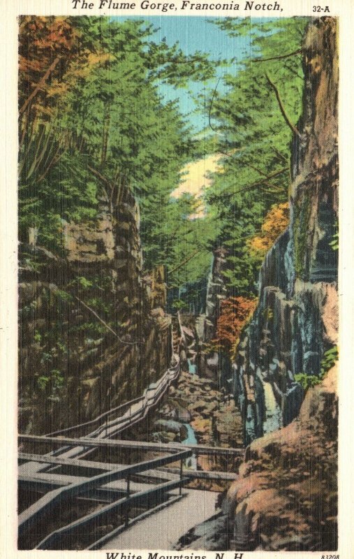 Vintage Postcard 1920s Flume Gorge Franconia Notch White Mountains New Hampshire 