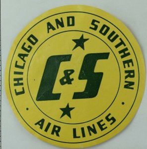 1940's-50's Chicago And Southern Airlines Luggage Label Original E18