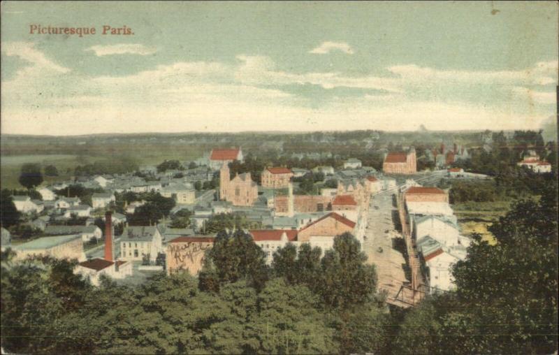 Paris Ontario Birdseye View c1910 Postcard