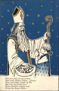 Christmas Cleric Santa Claus German Poem c1900 EXC COND Postcard