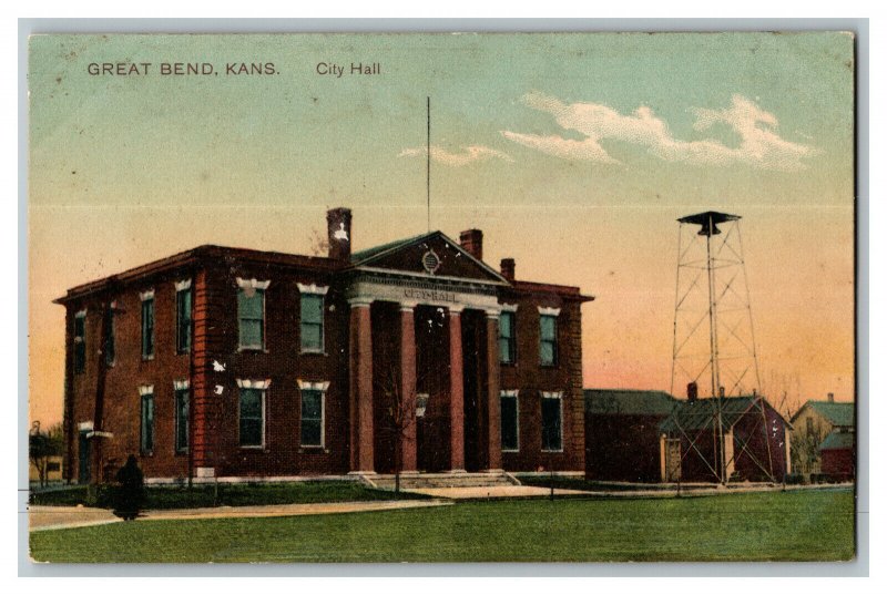 Great Bend Kans. Kansas City Hall Vintage Standard View Postcard 