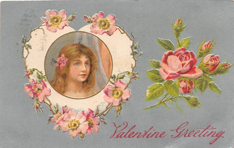 C25/ Valentine's Day Love Holiday Postcard 1908 Woodstown NJ Girl FLowers 19