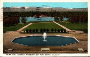 Colorado Denver Mount Evans and Snowy Range From City Park 1925 Curteich