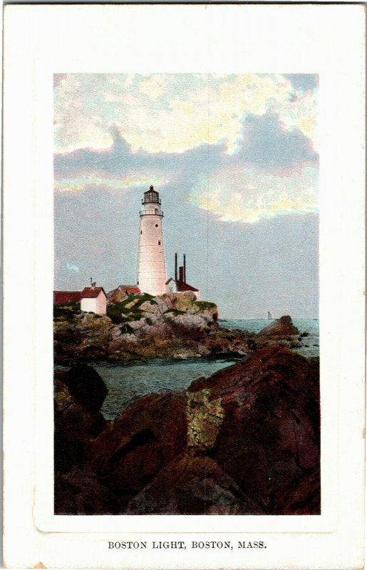 View of Lighthouse Boston Light, Boston MA Embossed Vintage Postcard Q38