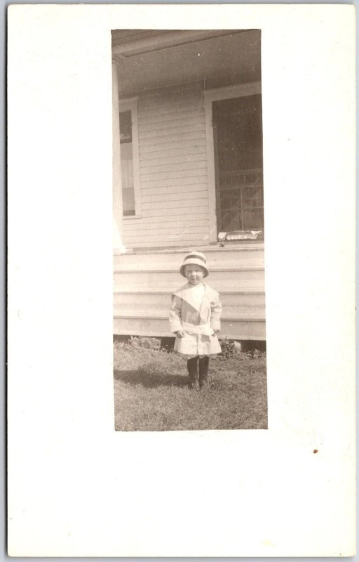 Little Boy Outside House Photograph Real Photo RPPC Postcard