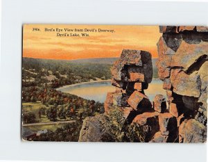 Postcard Birds Eye View from Devils Doorway Devils Lake Wisconsin USA