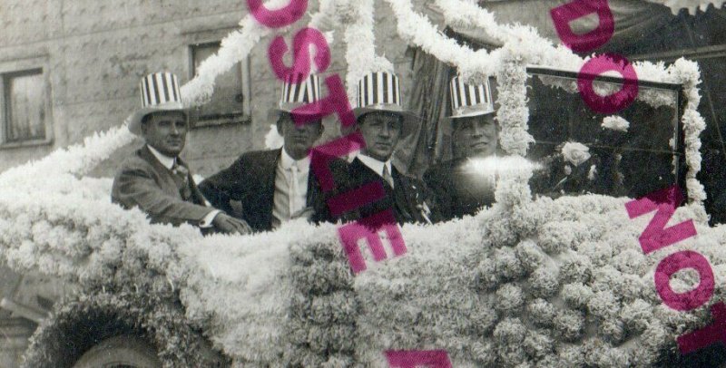 International Falls MINNESOTA RPPC c1910 PARADE FLOAT Car HASSELBARTH CLOTHING