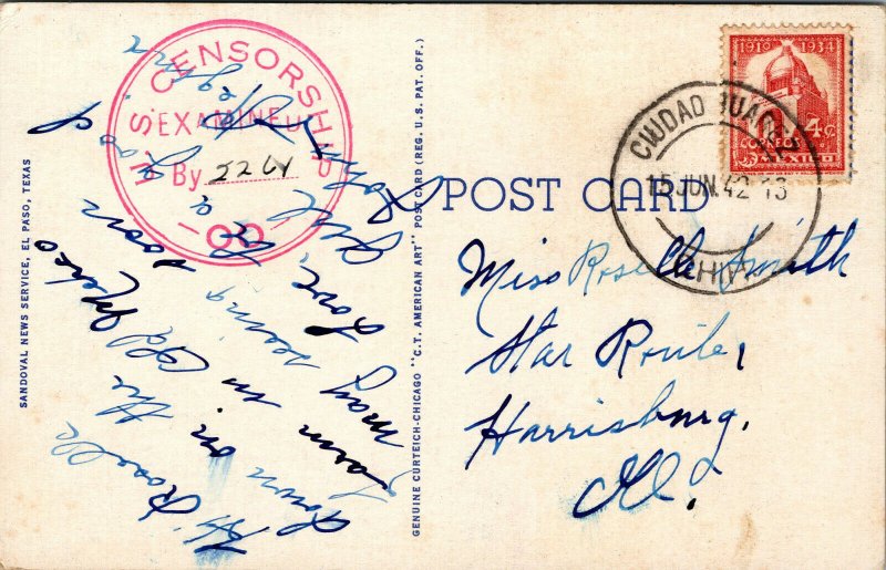 Vtg 1942 Chili Red Pepper Drying Adobe Home US Censorship Mexico Stamp Postcard