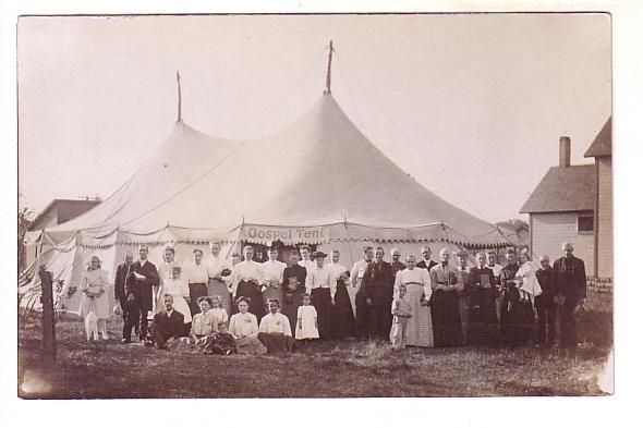 Real Photo. Large Group of People Gathered Outside Gospel Tent, Revival