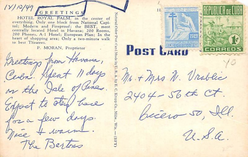 Hotel Royal Palm Havana Cuba Postcard