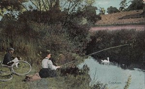 Postcard Woman Fishing  Cobham UK