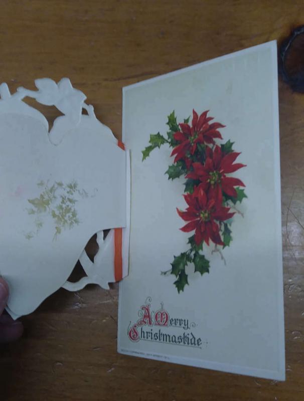 Christmas Greetings Winter Landscape Ivy Leaves Poinsettia Fold Out PC JA455310