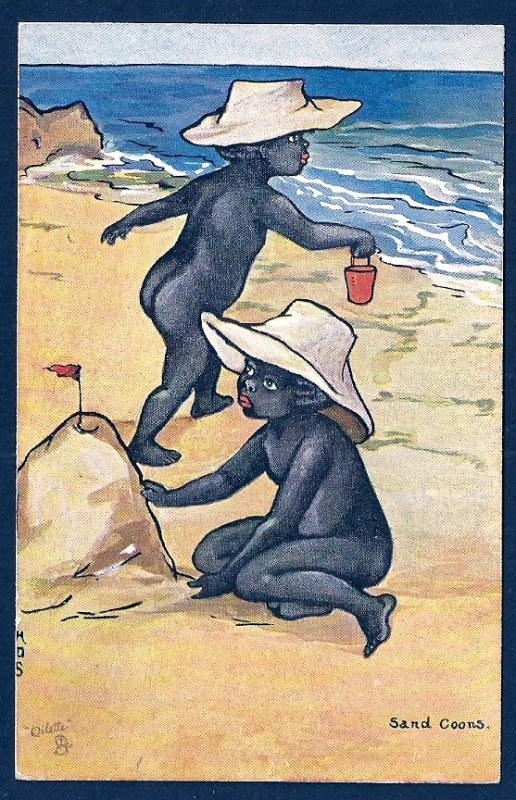 'Sand Coons' Naked Black Kids Playing in Sand Used c1910s