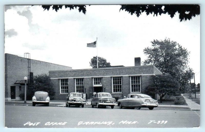 RPPC  GRAYLING, Michigan MI ~  POST OFFICE 1953 Real Photo Postcard