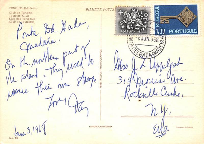 Portugal Old Vintage Antique Post Card Club de Turismo Funchal, Madeira 1968