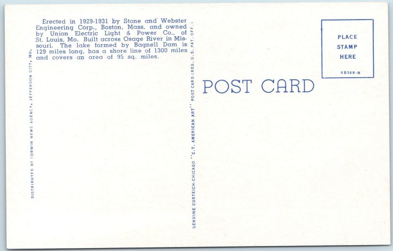 1946 Lakeside, MO Bagnell Dam Lake Ozarks Hydroelectric Powers Corwin CT PC A197