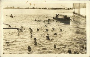 Honolulu HI Harbor Diving Boys 1944 Used Real Photo Postcard