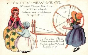 Vintage Postcard 1900s A Happy New Year Good Dame Fortune Wheel Spin It Greeting