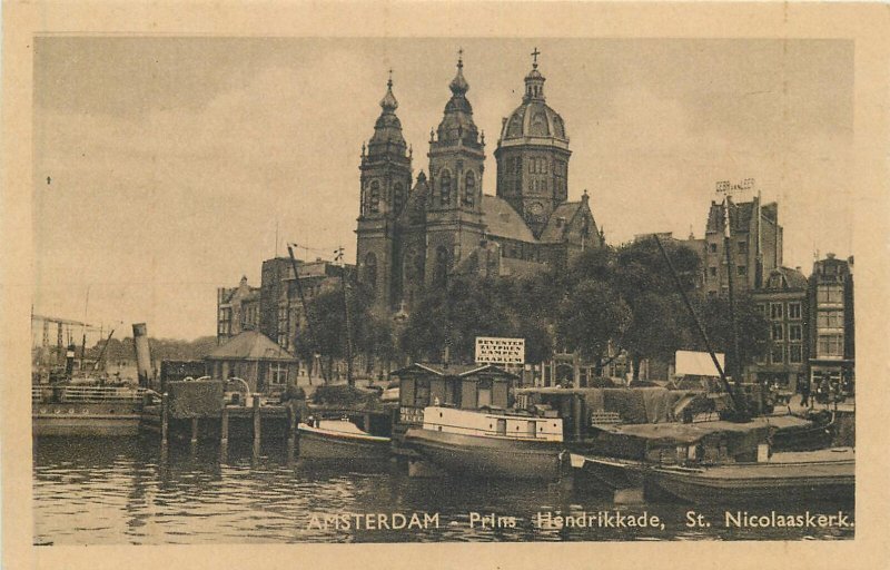 Netherlands Amsterdam Prince Hendrik quai St Nicholas church vintage  Postcard