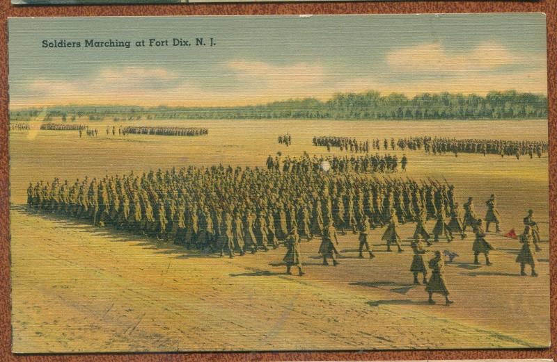 Fort Dix New Jersey nj US Army Soldiers Marching linen postcard