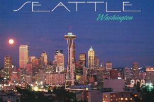 Washington Seattle Skyline At Night 1997