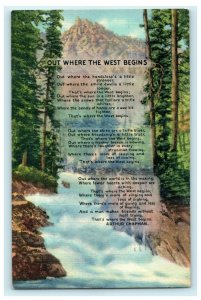 Out Where the West Begins Poem Stream Rapids Chapman 1940 Vintage Postcard 