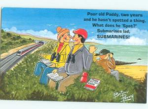 Bamforth Comic MEN WATCHING TRAINS AND SUBMARINES AC0028