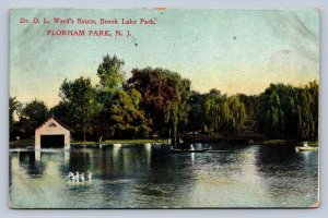 J95/ Florham Park New Jersey Postcard c1910 Dr. D.L. Ward's Brook Lake 477