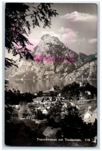 1957 Traunstein Mountain Town Lake View Traunkirchen Austria RPPC Photo Postcard 