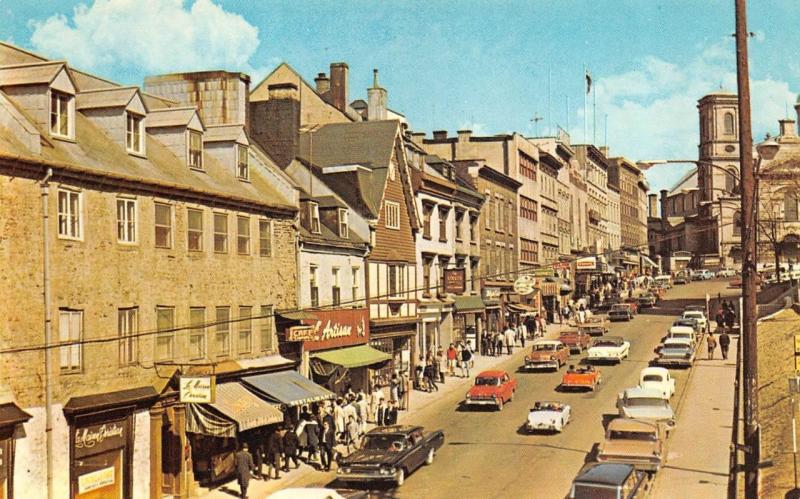 QUEBEC, Canada   RUE DE LA FABRIQUE Street Scene  STORES~50's CARS  Postcard