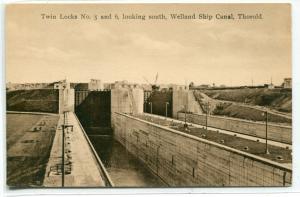 Twin Locks 5 6 Welland Ship Canal Ontario Canada postcard