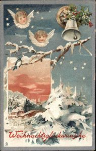 Christmas Cherubs Village Bell Holly Embossed Series No 138 Tuck 1900s-20s PC