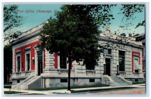 1912 Exterior View Post Office Building Champaign Illinois IL Vintage Postcard