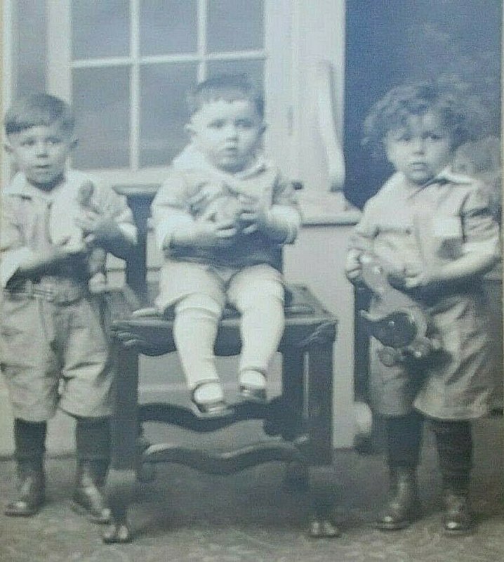 1926 RPPC Postcard Boys Holding American Primitive Wooden Duck Pull Toys