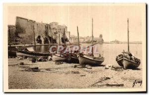 Old Postcard Collioure Port du Faubourg and the old Chateau Charter