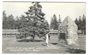 Marker at Old Fort Michilimackinac, Mackinaw City, Michigan, RPPC, EKC