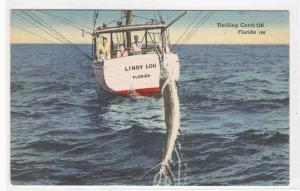 Big Game Fishing Boat Florida linen postcard