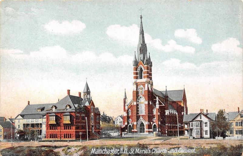 Manchester New Hampshire~St Marie's Church & Convent~Big Homes~1908 Postcard 