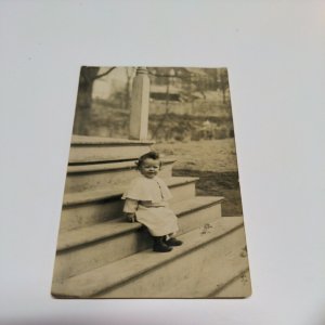 Vintage Toddler On Steps Real Photo Post Card