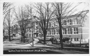 Autos 1953 Walton Township Michigan Union School RPPC real photo postcard 8661