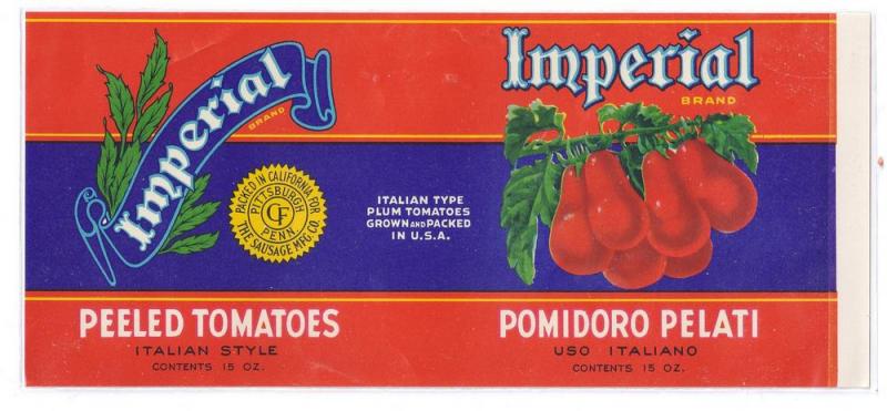 Imperial Italian Tomatoes Pittsburgh PA Vintage Can Label